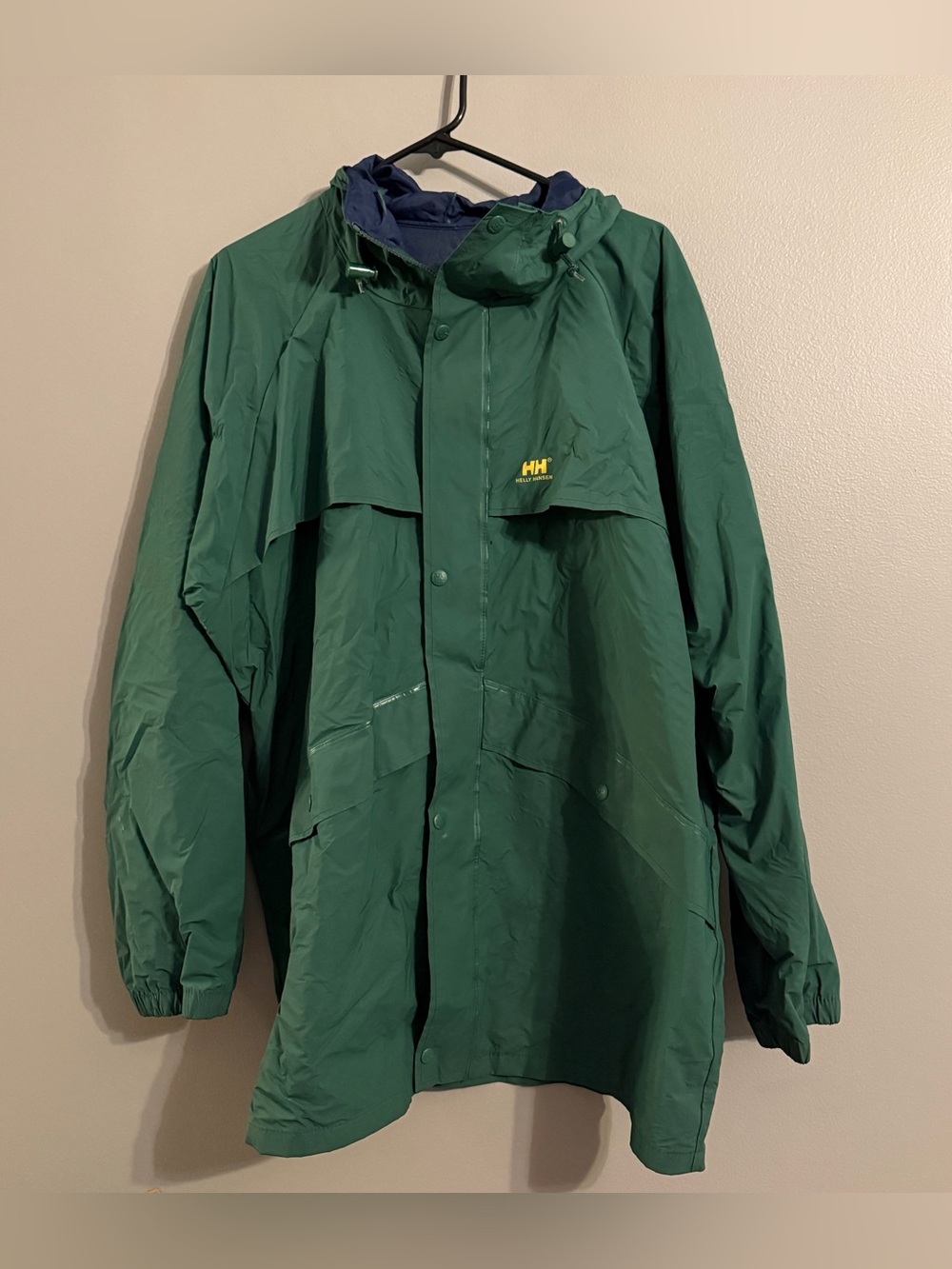 Helly Hansen Men’s 2XL Moss Raincoat Green Vented Hooded Packable Zip Hellytech